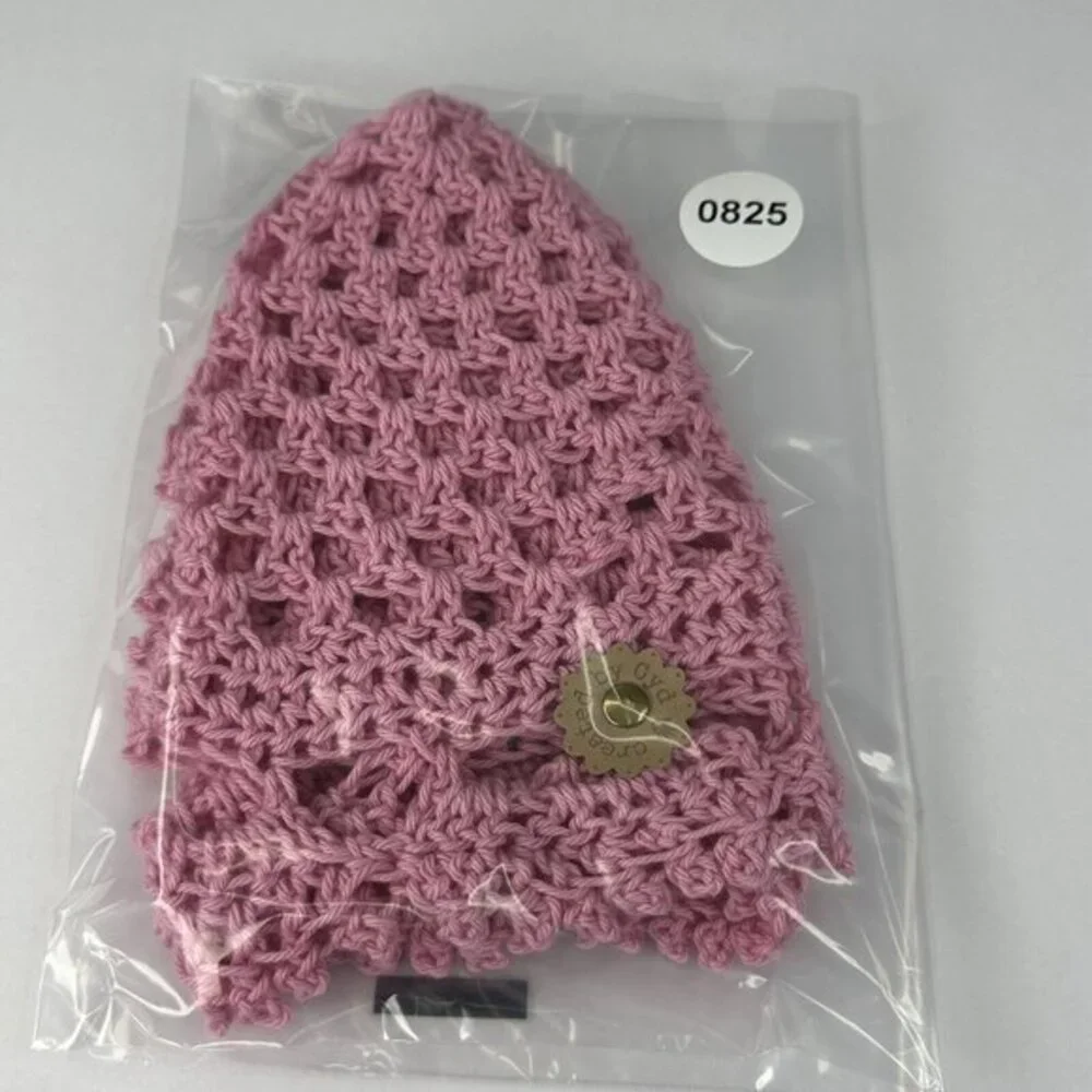 Created by Cyd Juliet‎ Pink Crochet Beanie Cotton Open Weave Scalloped Hat NEW
